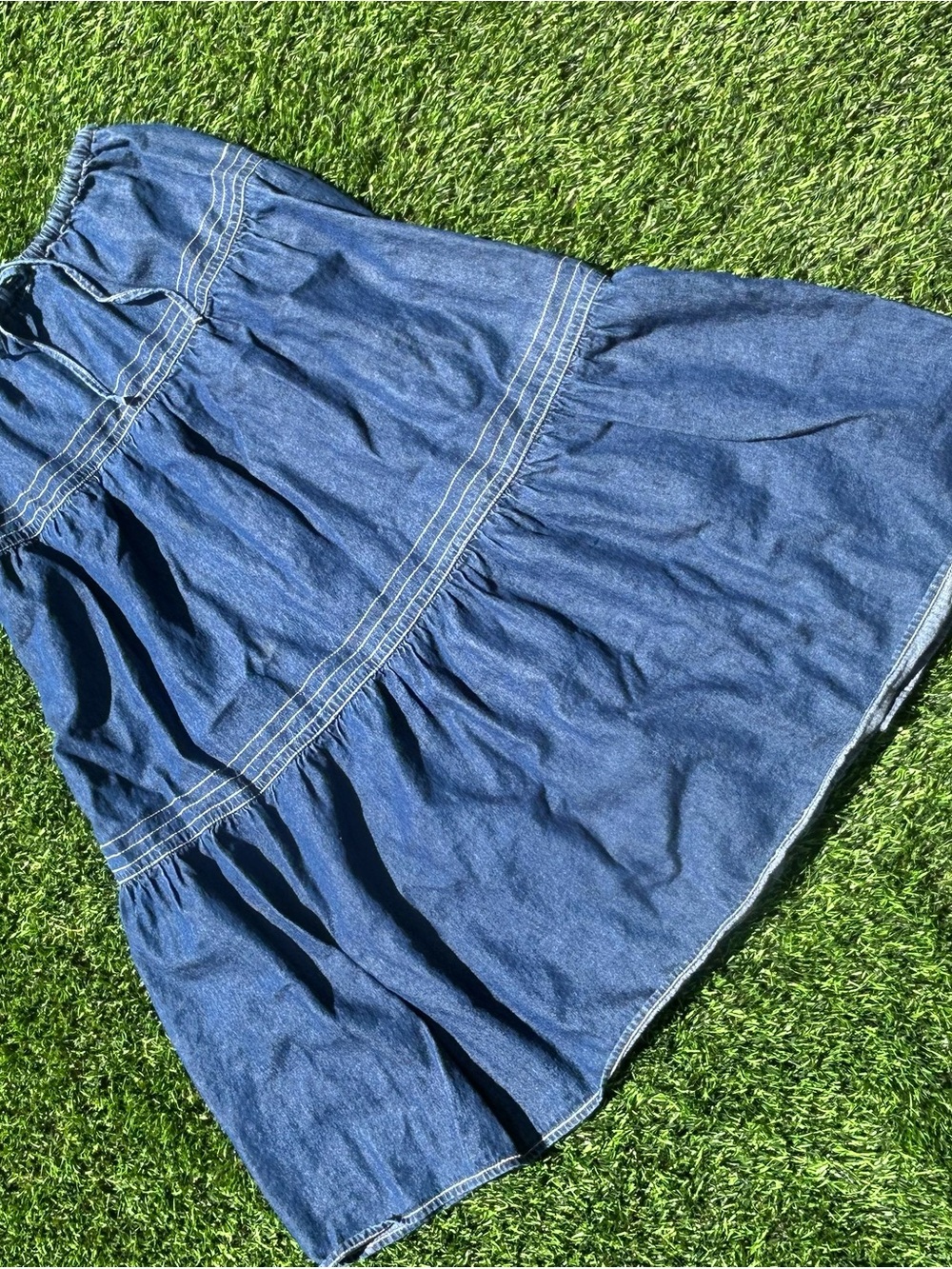 Women's Blue Denim Tiered Skirt